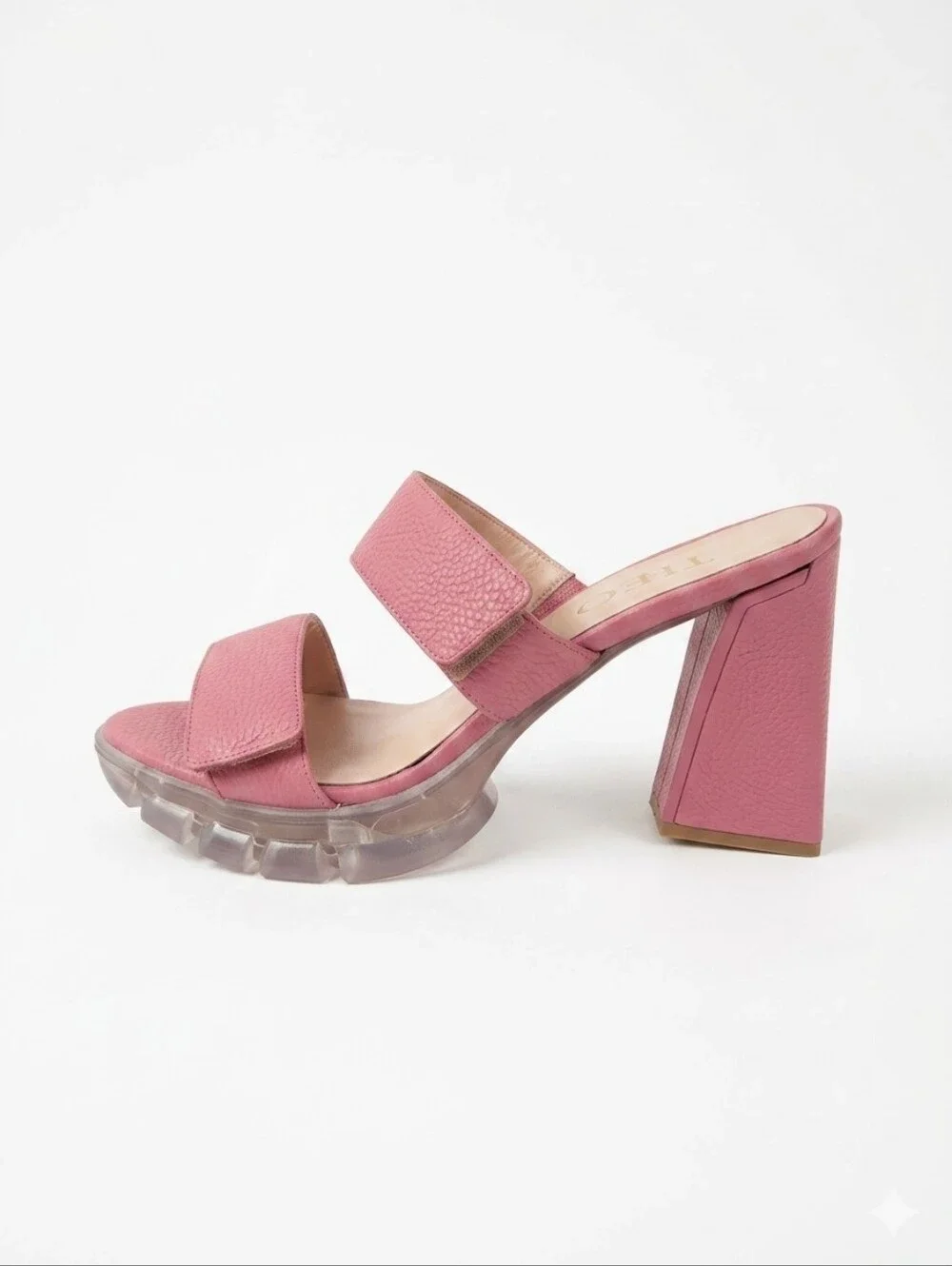 THEO Dusty Rose Chunky Platform Block Heel Slide Sandals Sz. 40/9 Barbie